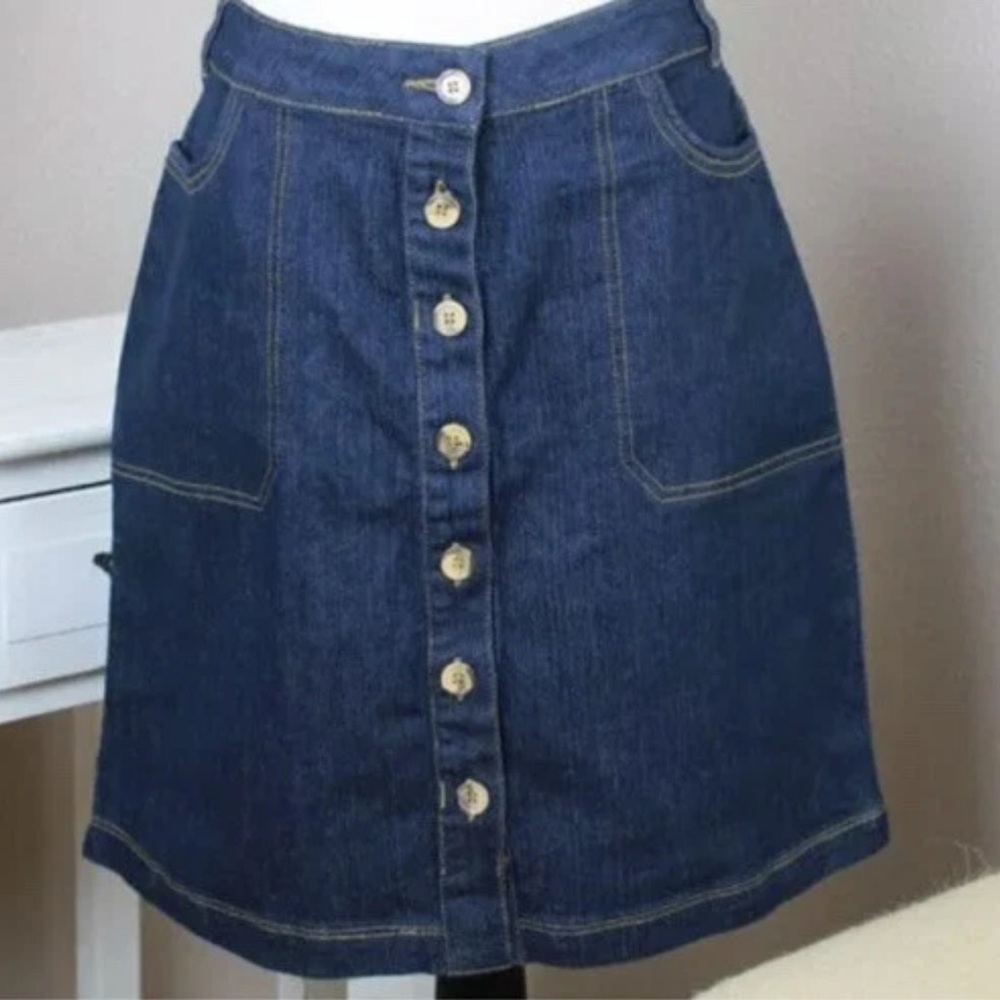 Great Northwest Indigo Jeans Skirt SZ 10-12 Dark Wash Button Front Cotton Blend